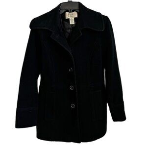 London Fog Single Breasted Wool Pea Coat Jacket Black Size S
